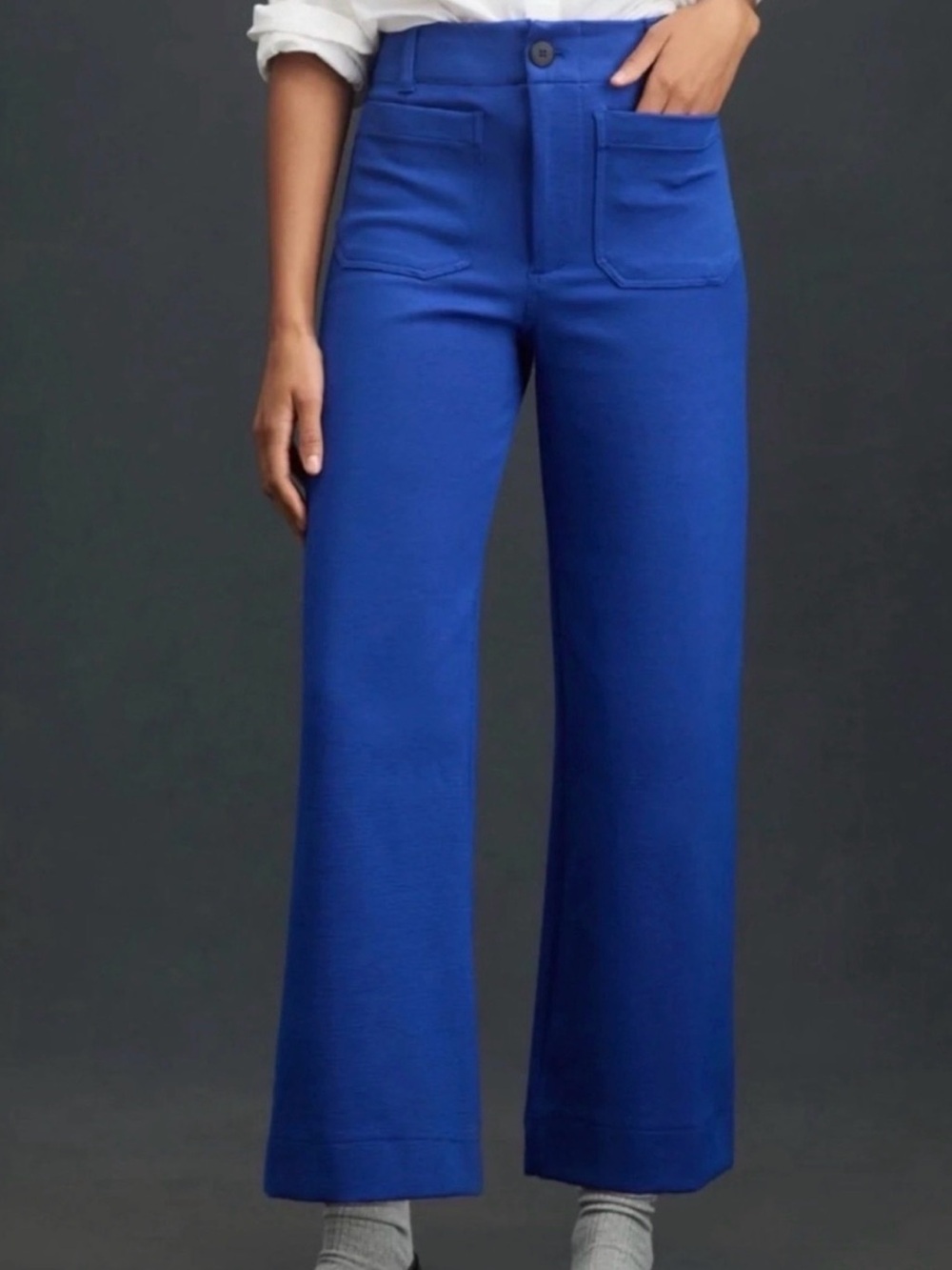 Colette Wide-Leg High-Rise Cropped Pants in Royal Blue